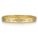 Gabriel & Co. 14K Yellow Gold Bujukan Beaded and Diamond Clover Closed Bangle Bracelet