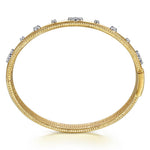 Gabriel & Co. 14K Yellow Gold Bujukan Beaded and Diamond Clover Closed Bangle Bracelet