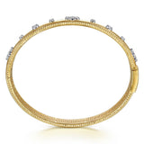 Gabriel & Co. 14K Yellow Gold Bujukan Beaded and Diamond Clover Closed Bangle Bracelet