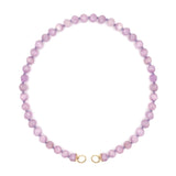 Necklace with pink Kunzite beads on a white background