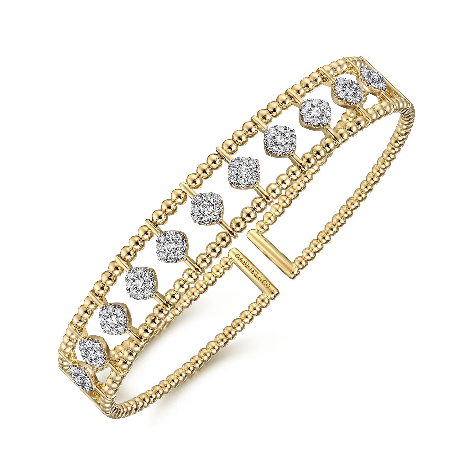 14K yellow gold bujukan diamond cuff bangle designed by Gabriel & Co