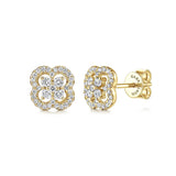 Gabriel & Co. 14K Yellow Gold clover cutout earrings with diamond accents on a white background