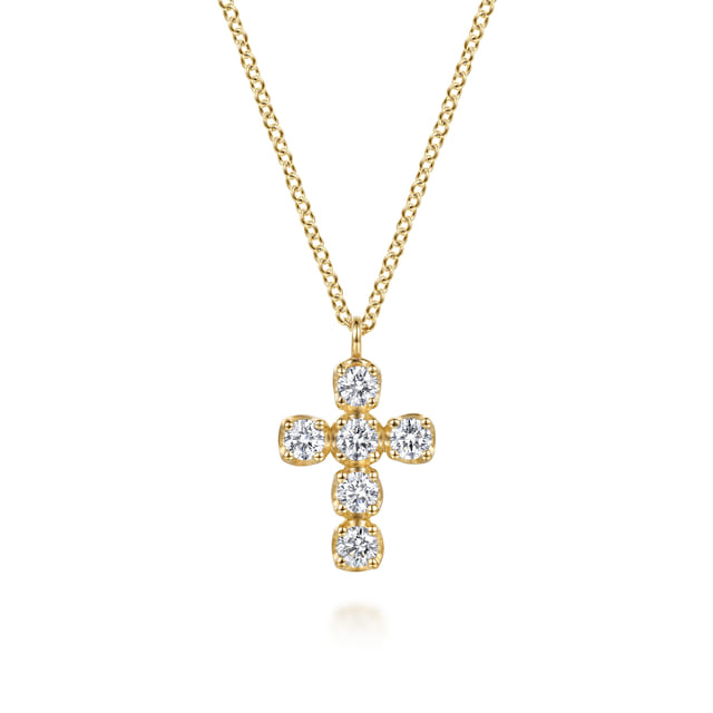 yellow gold diamond cross pendant necklace