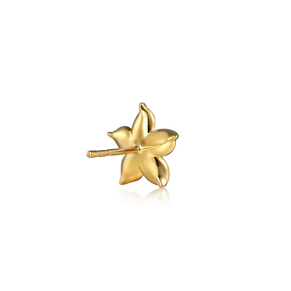 Back view of 14K yellow gold diamond floral stud earrings
