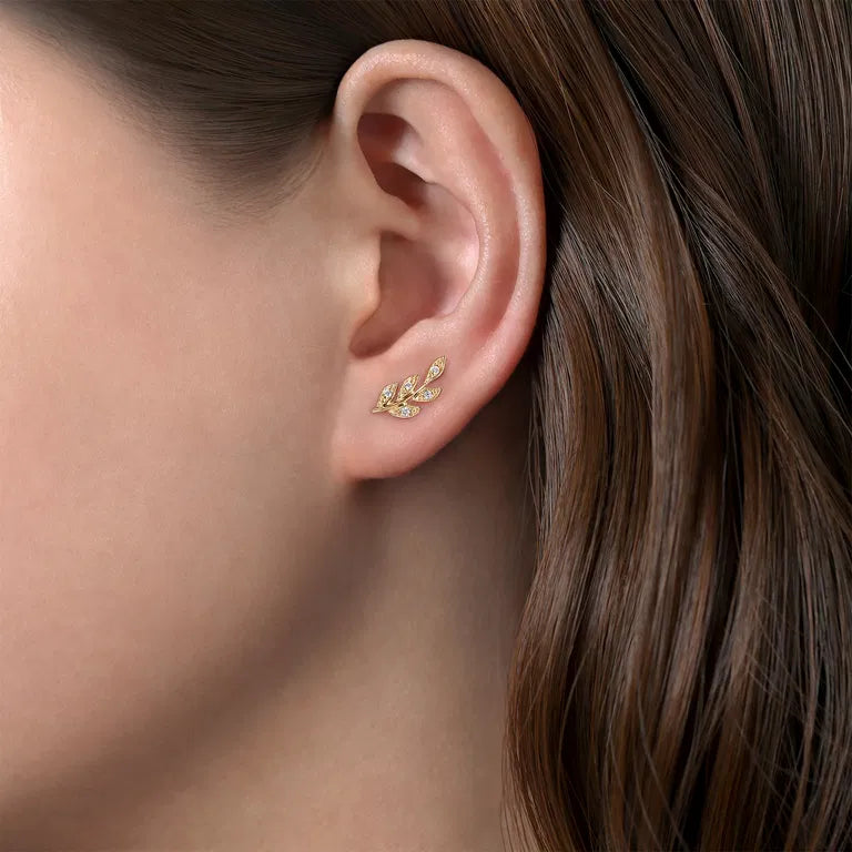 Gabriel & Co 14K yellow gold diamond leaf studs
