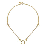 A 14K yellow gold tube link necklace with a length of 17 inches, featuring a series of connected circular elements.