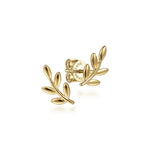A pair of 14k yellow gold leaf-shaped stud earrings designed by Gabriel & Co.