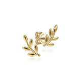 A pair of 14k yellow gold leaf-shaped stud earrings designed by Gabriel & Co.