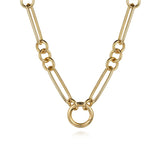 A 14K gold chain necklace featuring a unique design with alternating paperclip-style links and interlocking ring links, centered on a plain white background.