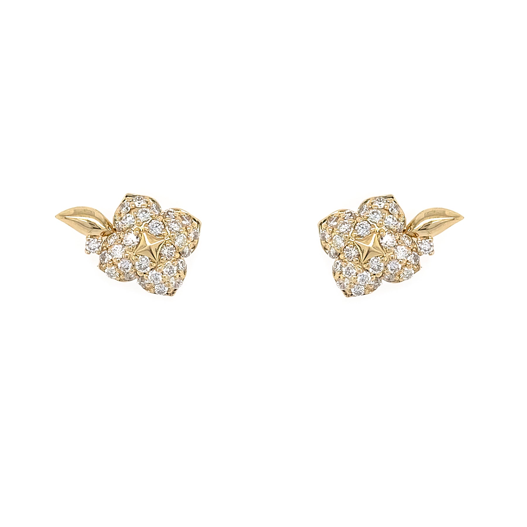 14 Gold earrings with Pave Diamonds on a white background