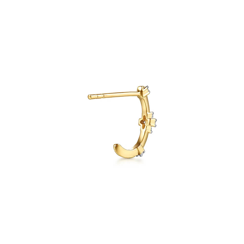 Back view of 14K yellow gold white sapphire J-hoop earrings
