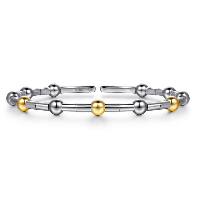 Sterling silver 14k yellow gold beaded bangle