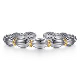 14K YG and sterling silver textured bangle
