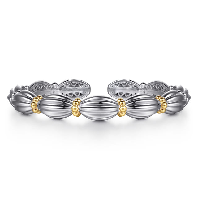 14K YG and sterling silver textured bangle