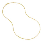 14K yellow gold bead chain necklace on a white background