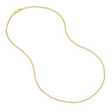 14K yellow gold bead chain necklace on a white background