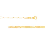 A 14K yellow gold elongated link chain necklace with a lobster clasp, shown in two horizontal segments against a plain white background.