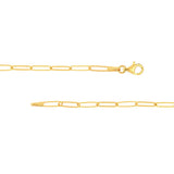 A 14K yellow gold elongated link chain necklace with a lobster clasp, shown in two horizontal segments against a plain white background.