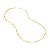 A 14K yellow gold chain necklace with elongated oval links, arranged in a loose loop on a plain white background.