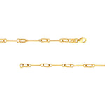 A close-up of a 14K yellow gold chain featuring elongated oval links and a lobster clasp, shown against a plain white background.