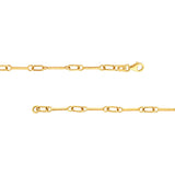 A close-up of a 14K yellow gold chain featuring elongated oval links and a lobster clasp, shown against a plain white background.