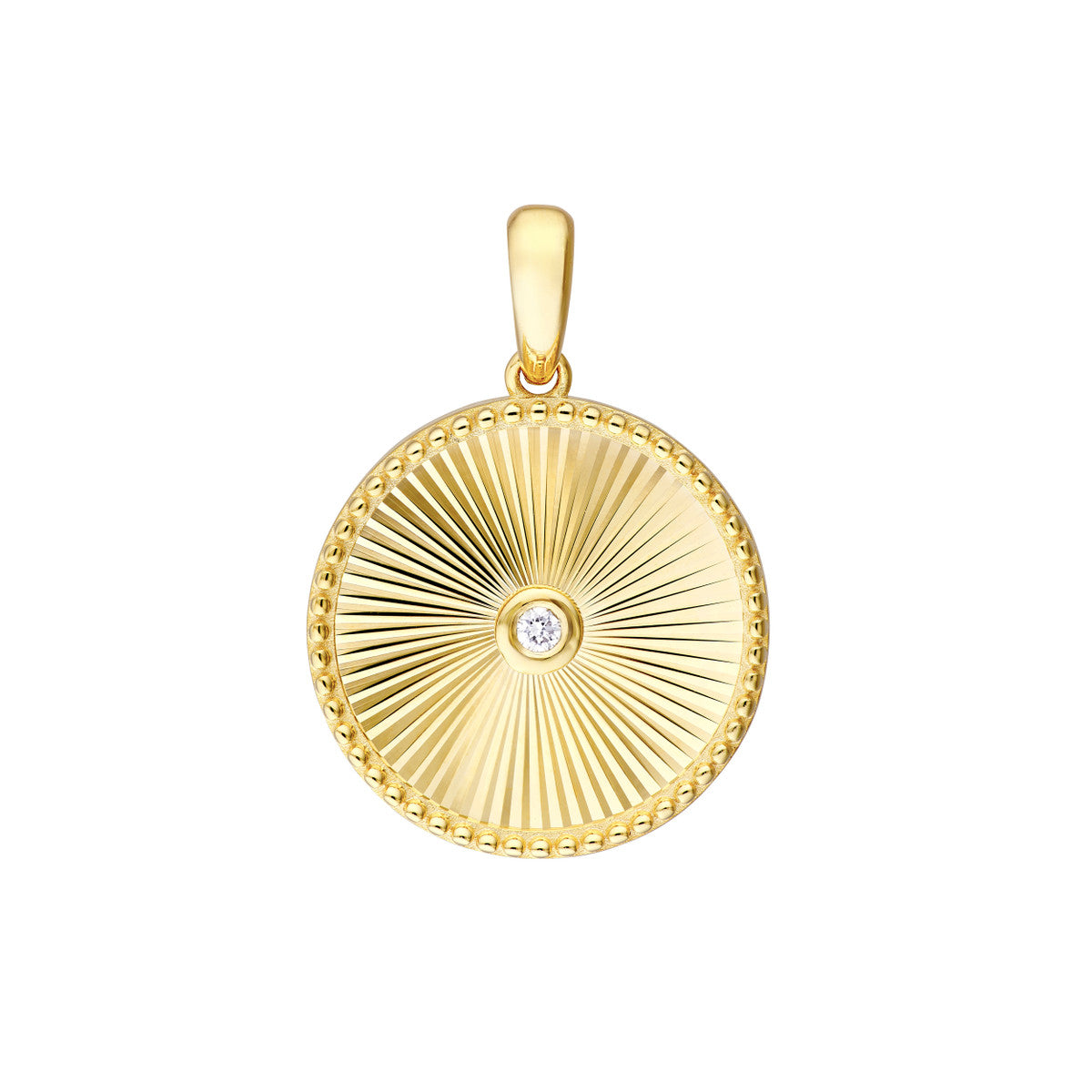 Gold pendant with a diamond on a white background