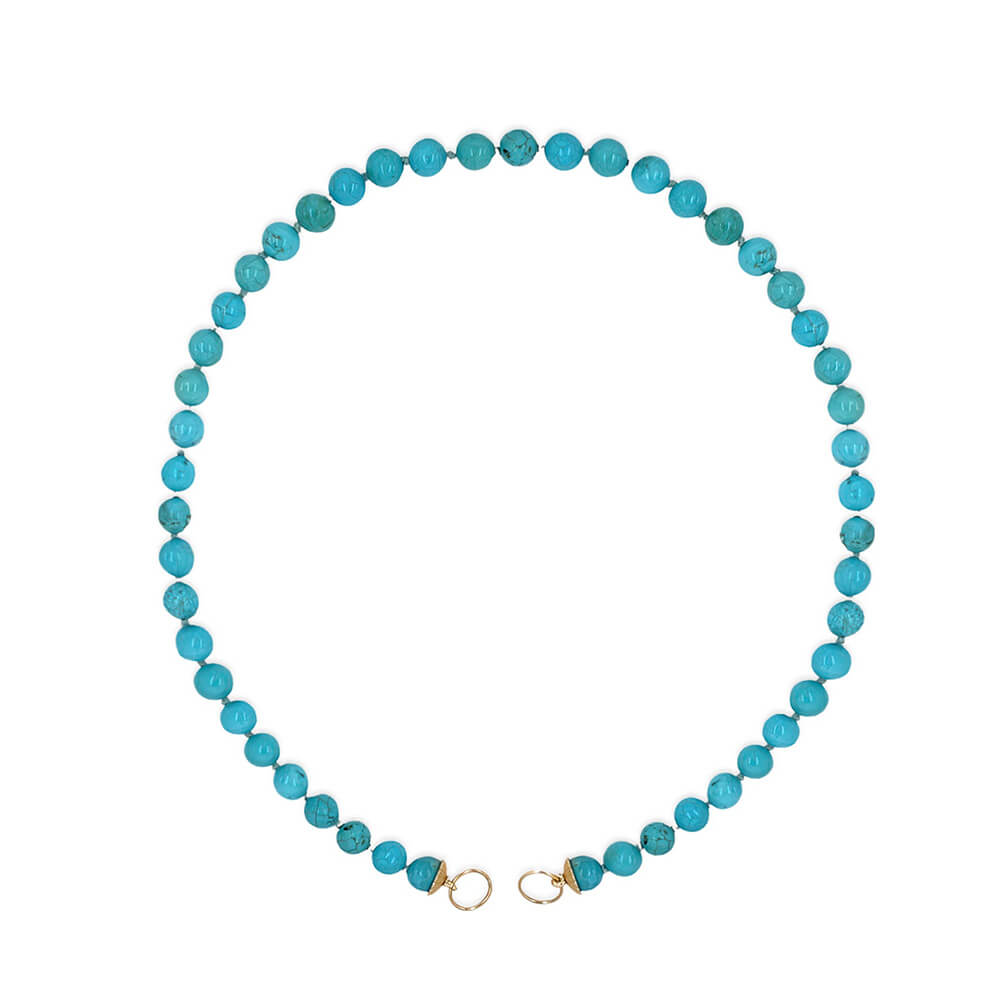 Turquoise beaded necklace with 14K yellow gold clasp 