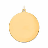 A round, polished 14K gold pendant charm with a small top loop, shown on a plain white background.