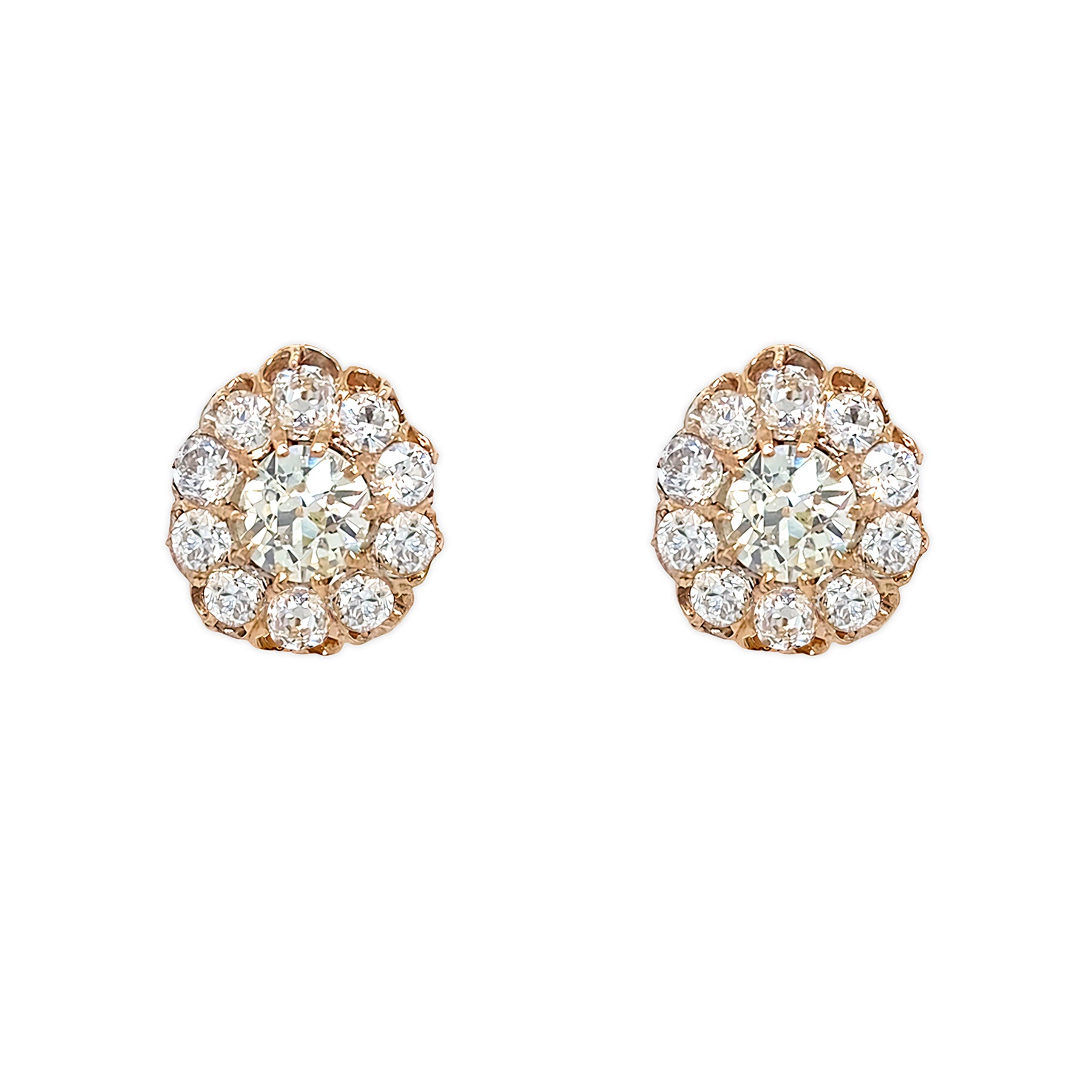 14K RG Antique Diamond Cluster Earrings