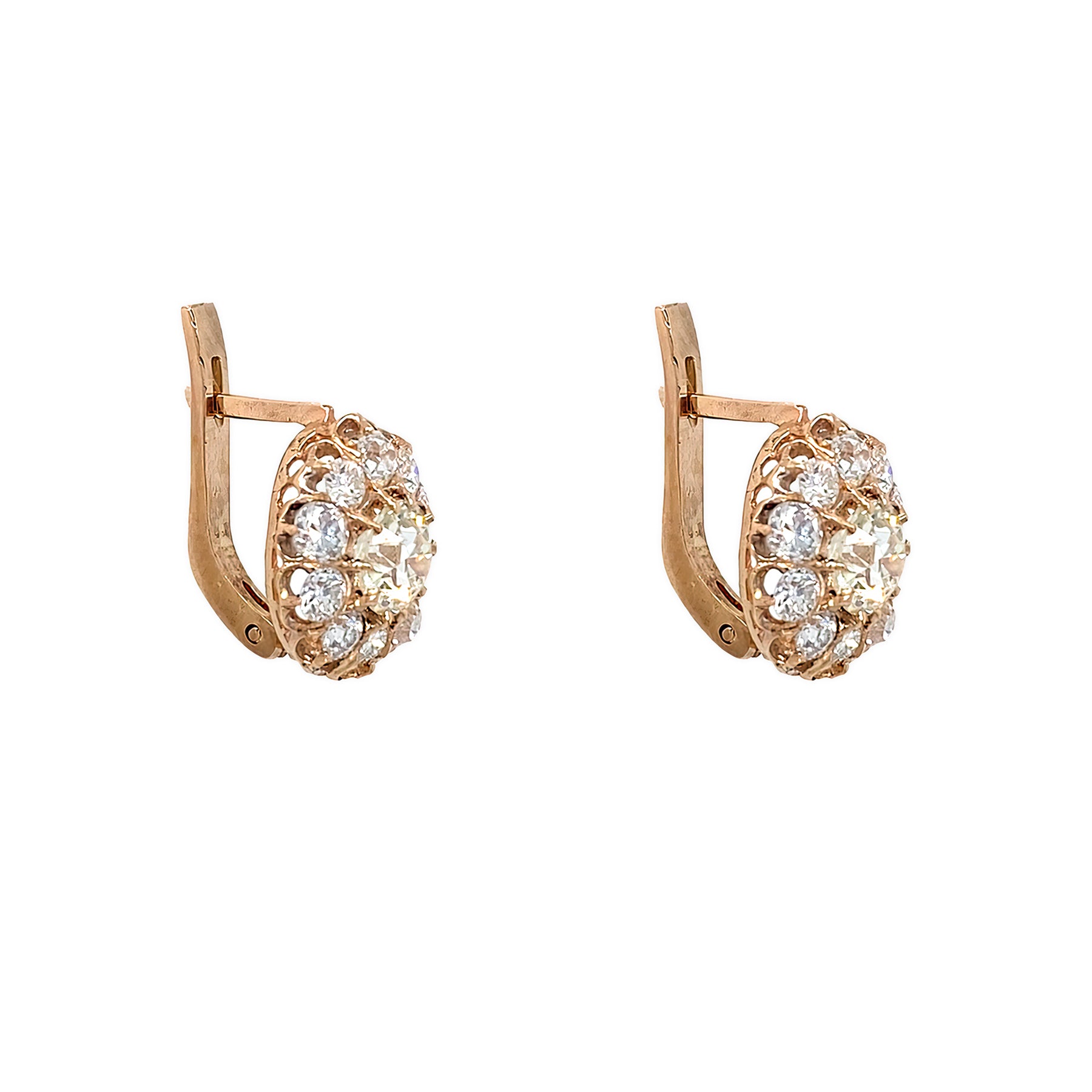 14K RG Antique Diamond Cluster Earrings side view