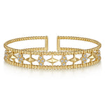 14K YG Bujukan Diamond Cluster Cuff Bangle