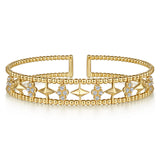 14K YG Bujukan Diamond Cluster Cuff Bangle