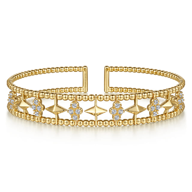 14K YG Bujukan Diamond Cluster Cuff Bangle