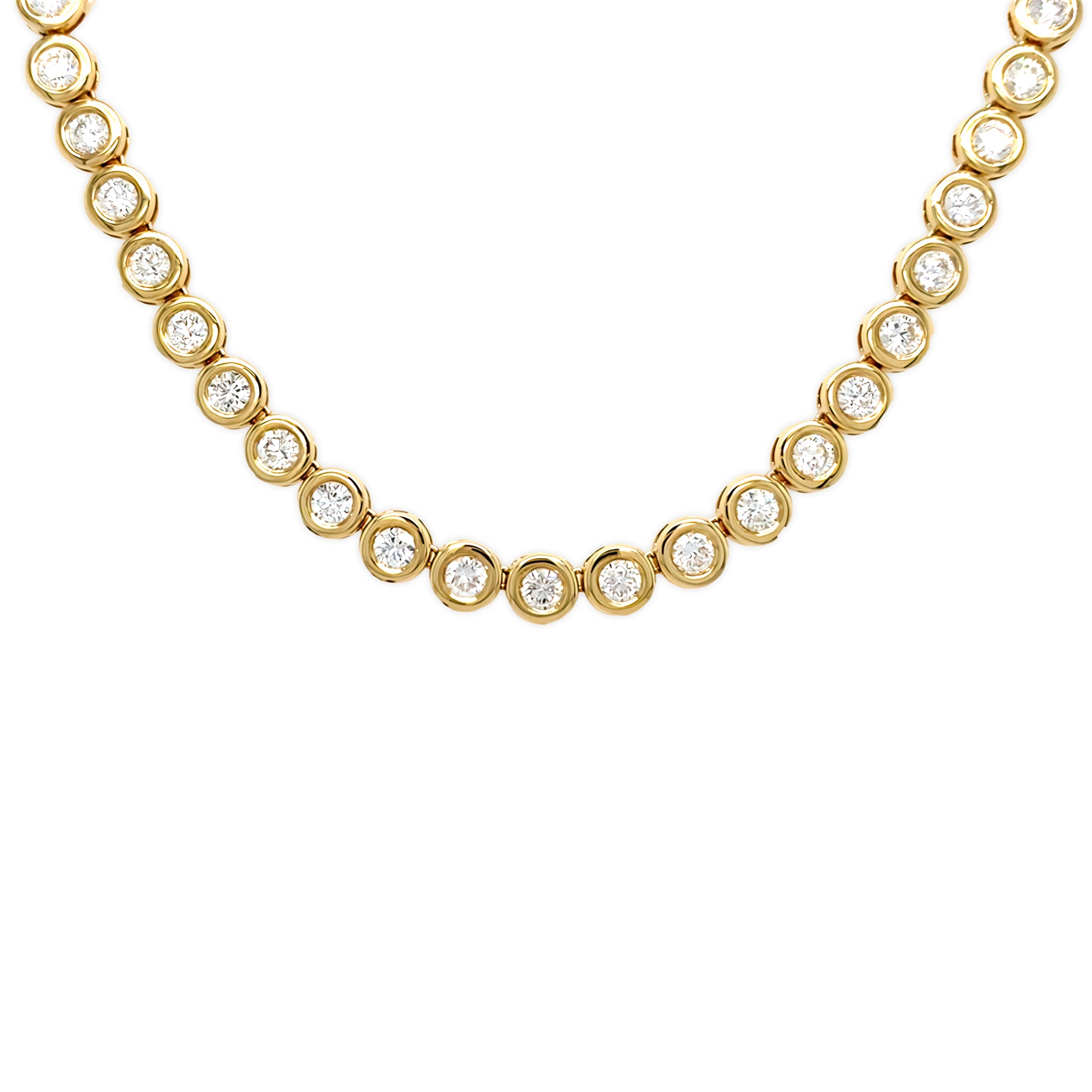 14K YG Diamond Bezel Tennis Necklace close up