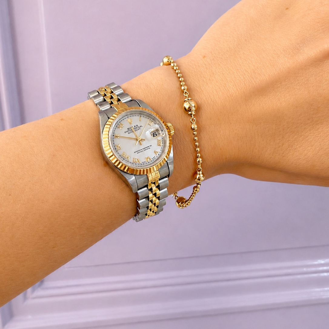 14K YG Gold Beaded Bujukan Bracelet on wrist