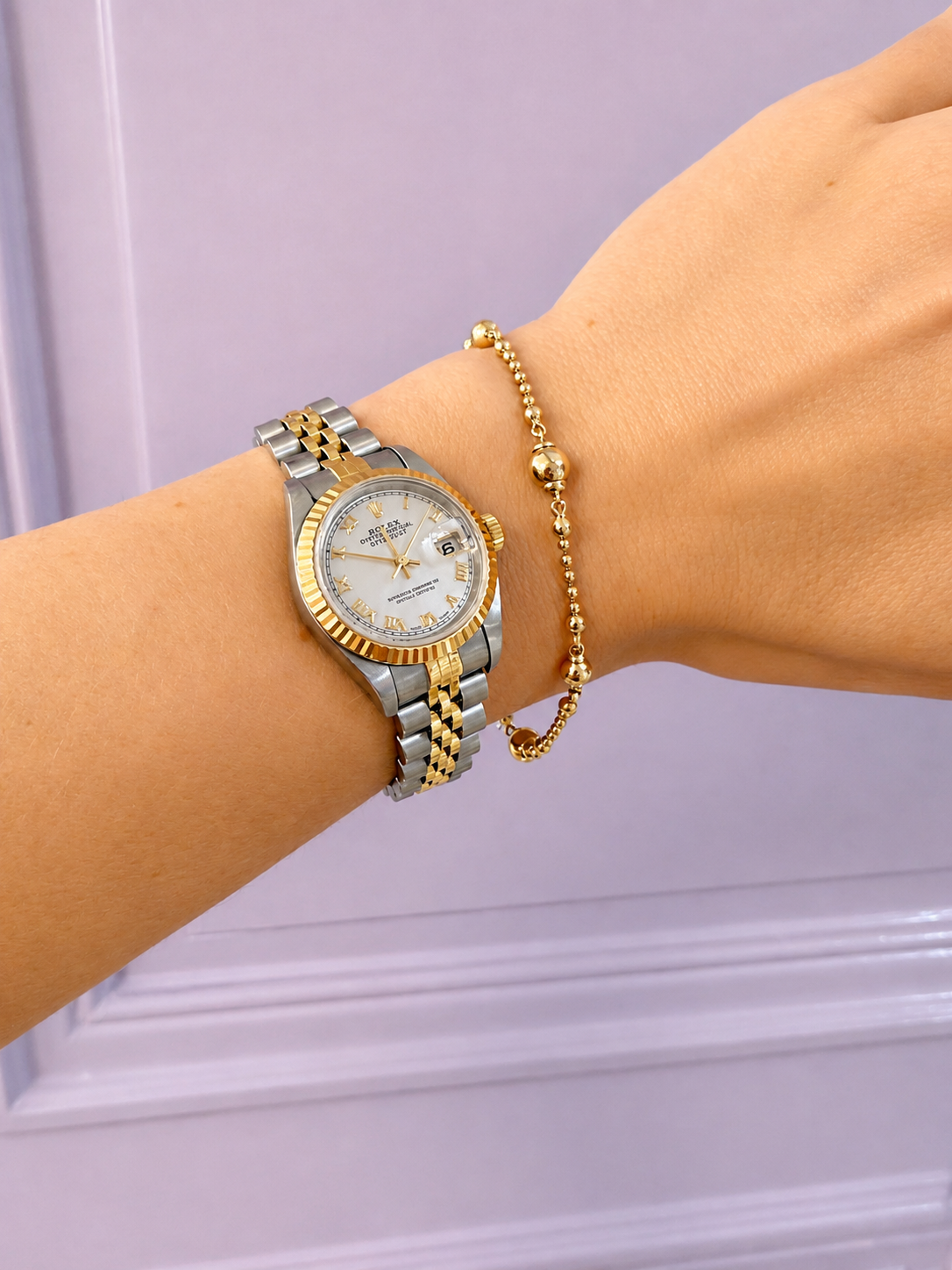 14K YG Gold Beaded Bujukan Bracelet on wrist