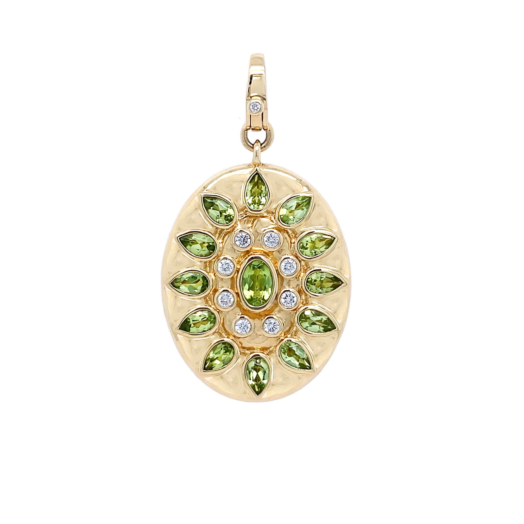 14K YG Peridot and Diamond Oval Pendant with Bail