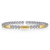 14K YG and Sterling Silver Three Station Bar Bujukan Bangle Bracelet