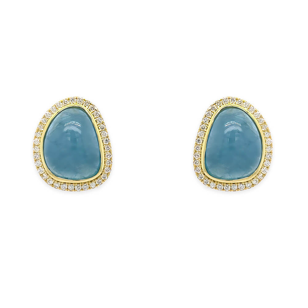 14K Yellow Gold Aquamarine and Diamond Earrings