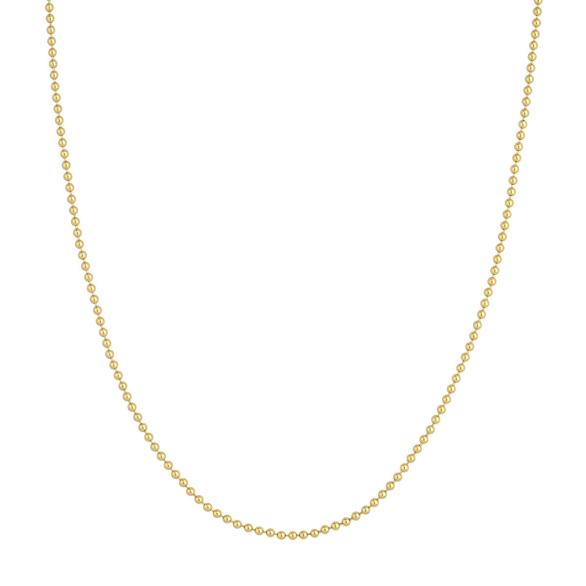 A 14K yellow gold beaded chain necklace.