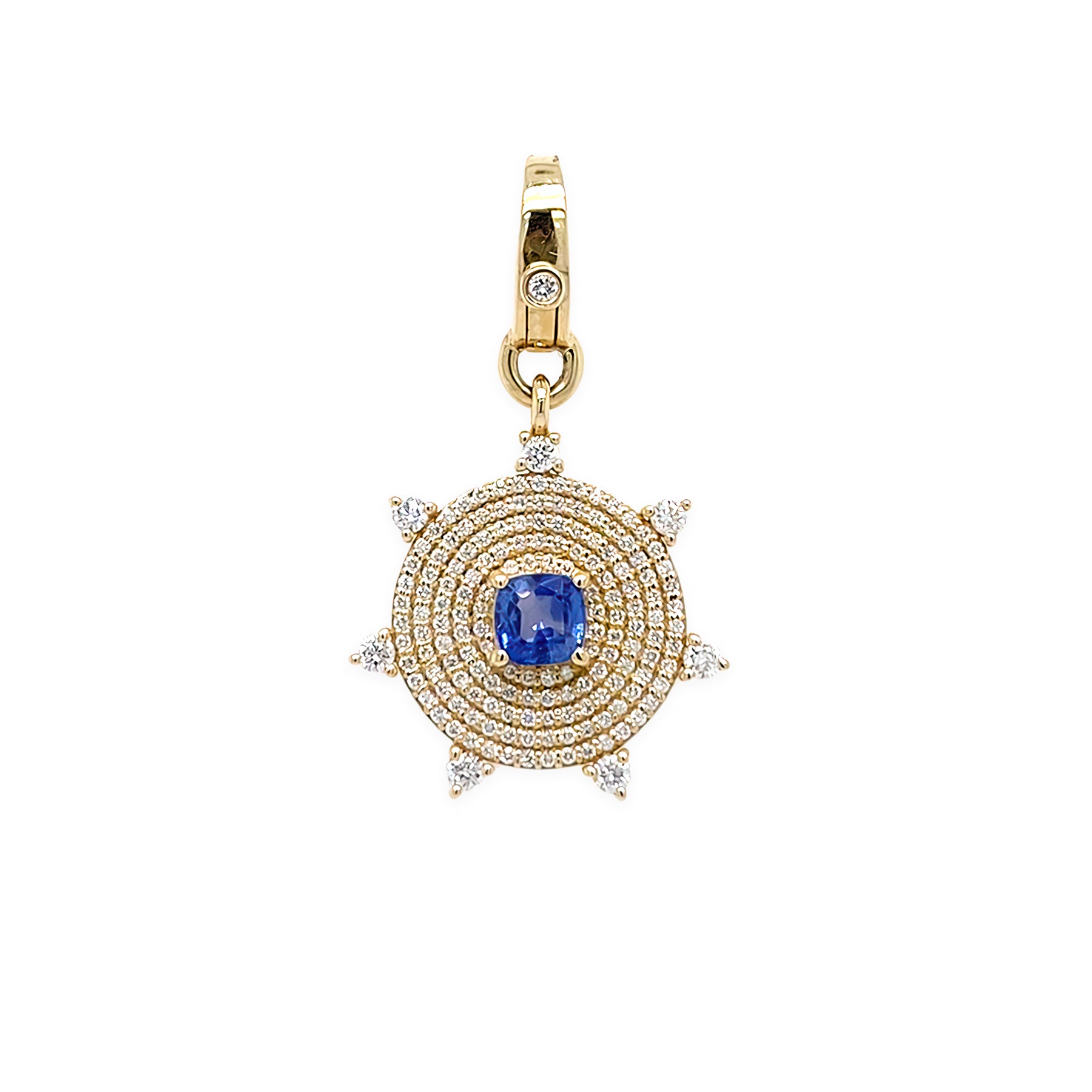 14K Yellow Gold Diamond Spike Pendant with Single Sapphire