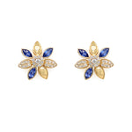 14K Yellow Gold Diamond and Sapphire Flower Earrings