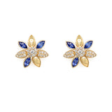 14K Yellow Gold Diamond and Sapphire Flower Earrings