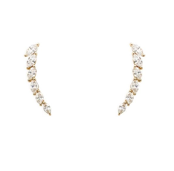 14K Yellow Gold Marquise Diamond Earrings