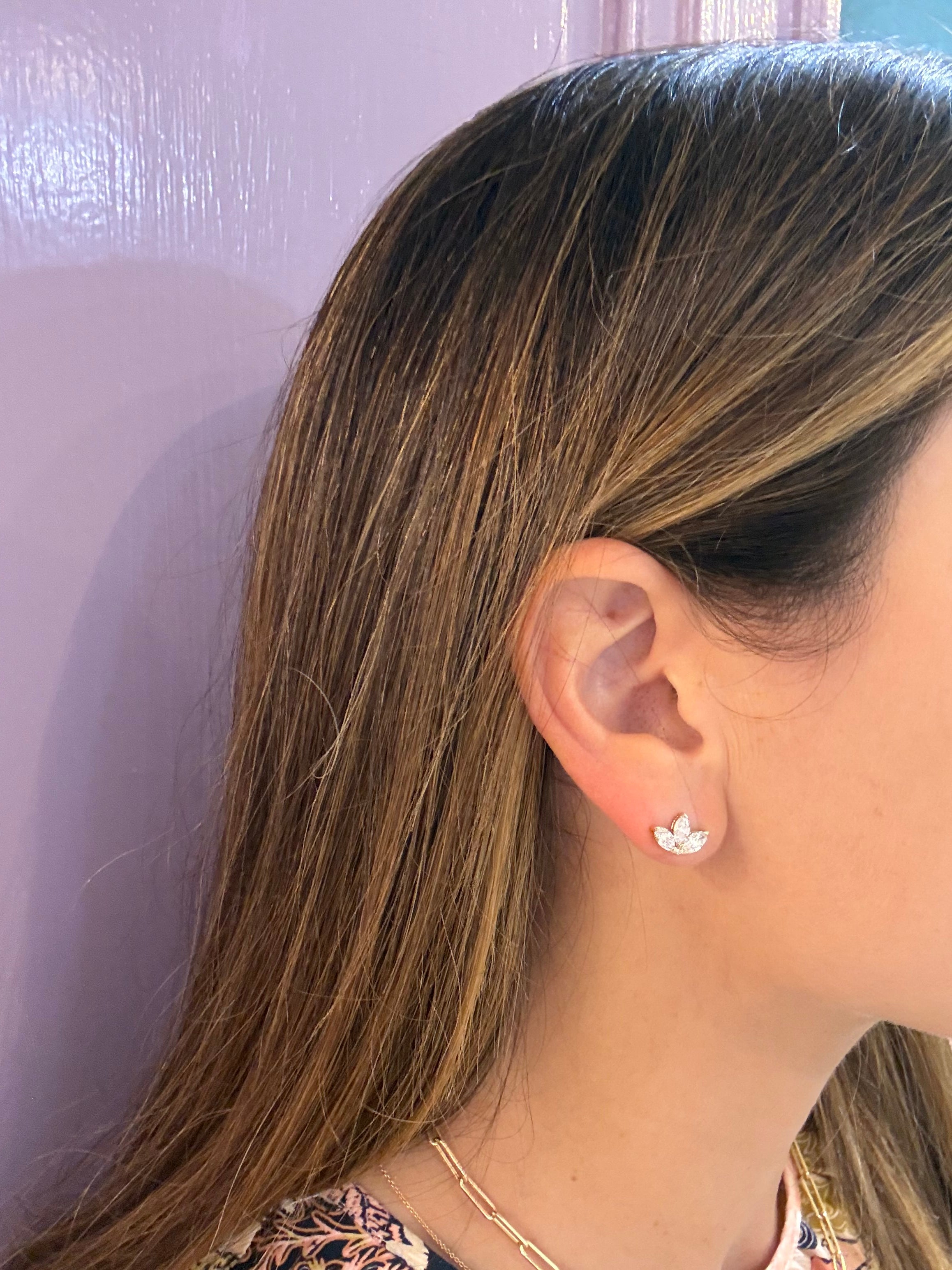 14K_Yellow_Gold_Marquise_Diamond_Earrings on ear