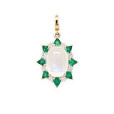 14K Yellow Gold Moonstone Pendant with Diamonds and Emeralds