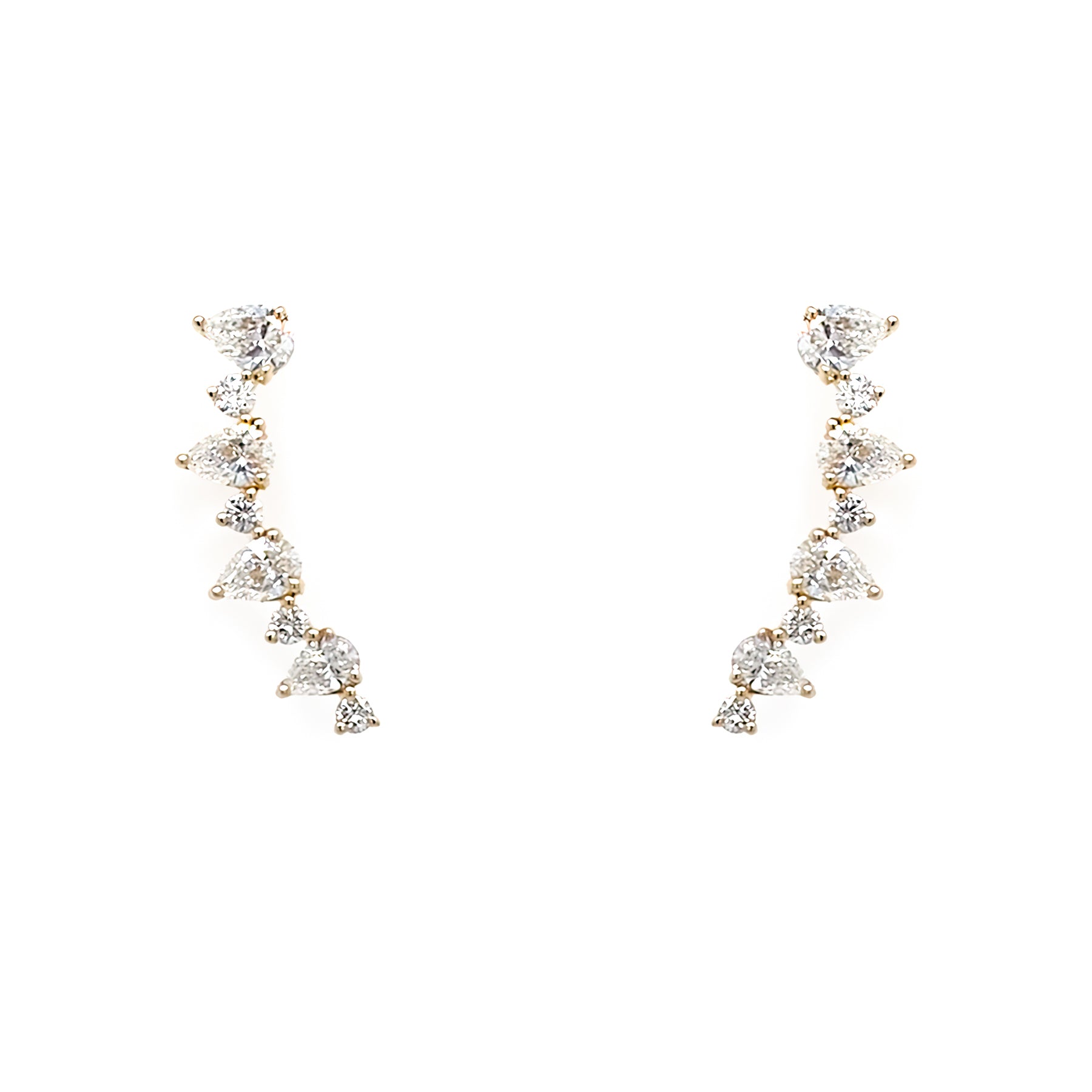 14K Yellow Gold Pear and Round Diamond Earrings