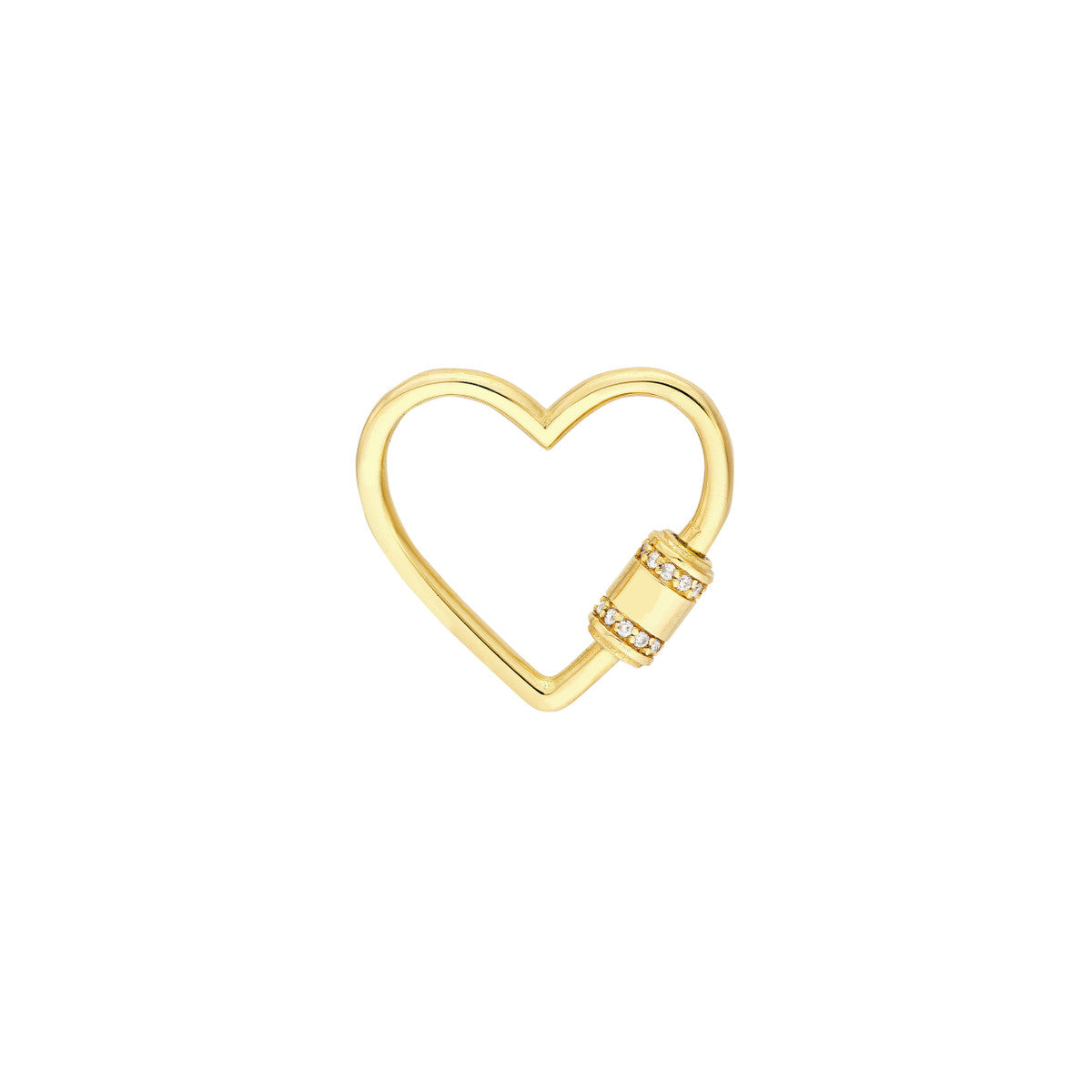 A gold heart-shaped clasp with a barrel twist closure and small diamond accents.
