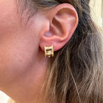 14K gold beaded earrings with diamonds on model