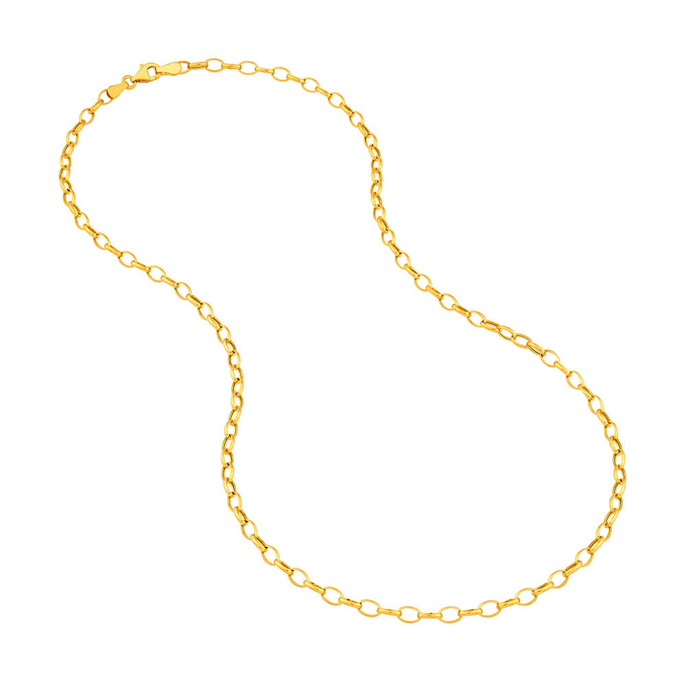 A 14K yellow gold chain necklace with elongated oval links and a lobster clasp, displayed on a clean white background.
